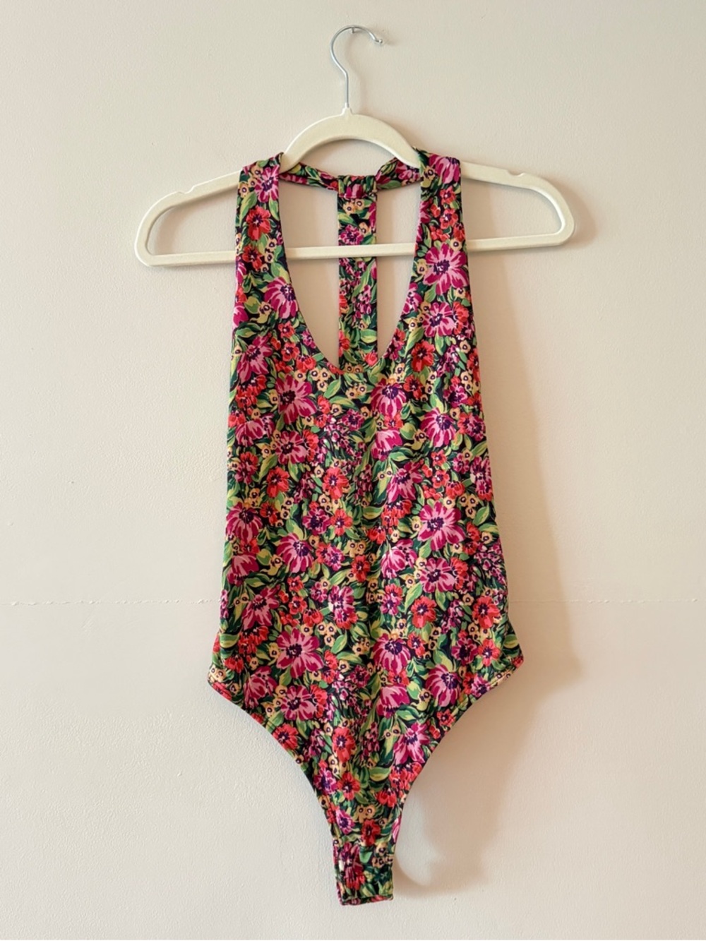 Floral Print Halter Neck Body Suit with Open Back